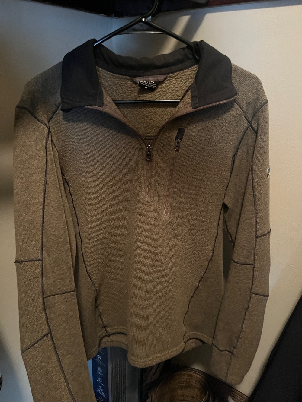 Men's Tan/Olive Green Quarter-Zip Sweater Pullover